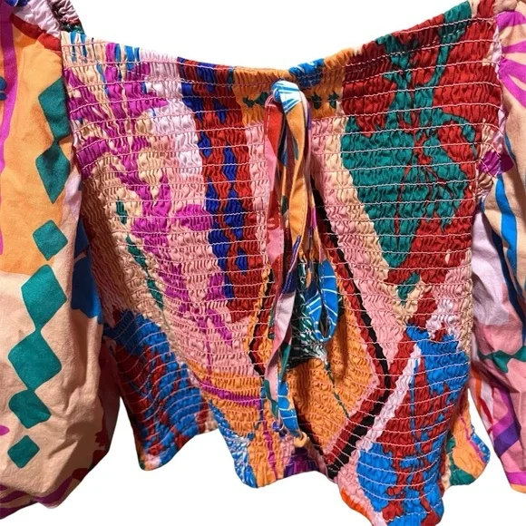 Life Brand Colorful Women's Bohemian Puff Sleeve Crop Top Small - Picture 3 of 7